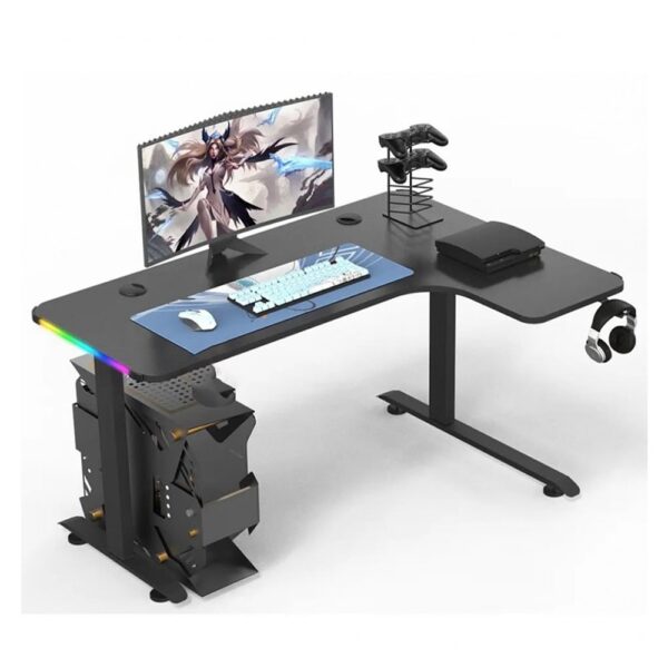 L Shaped RGB Gaming Desk (Right) - Black - (140X60/100 X 74H) cm