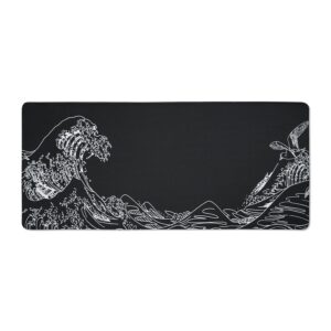 Womier Kanagawa Outline Themed Large Desk Mat Black