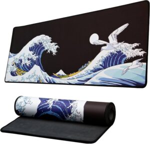 Womier Waves Themed Large Desk Mat Black