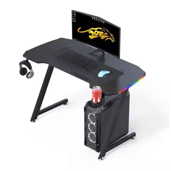 Aretoc Z Shaped Gaming Table With LED Lights 120x60x73