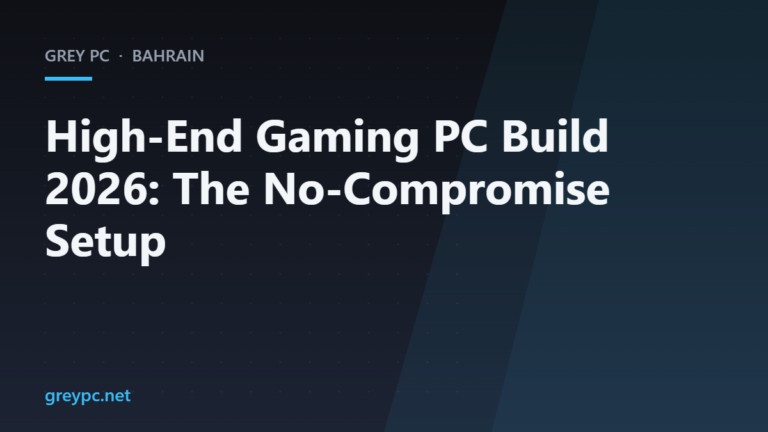 Grey PC branded header for a high-end no-compromise gaming PC build guide for 2026