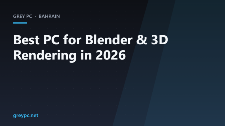 Grey PC branded header for a Blender and 3D rendering PC build guide for 2026