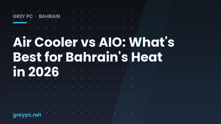 Split image comparing a tower air cooler and an AIO liquid cooler radiator inside a Bahrain gaming PC build