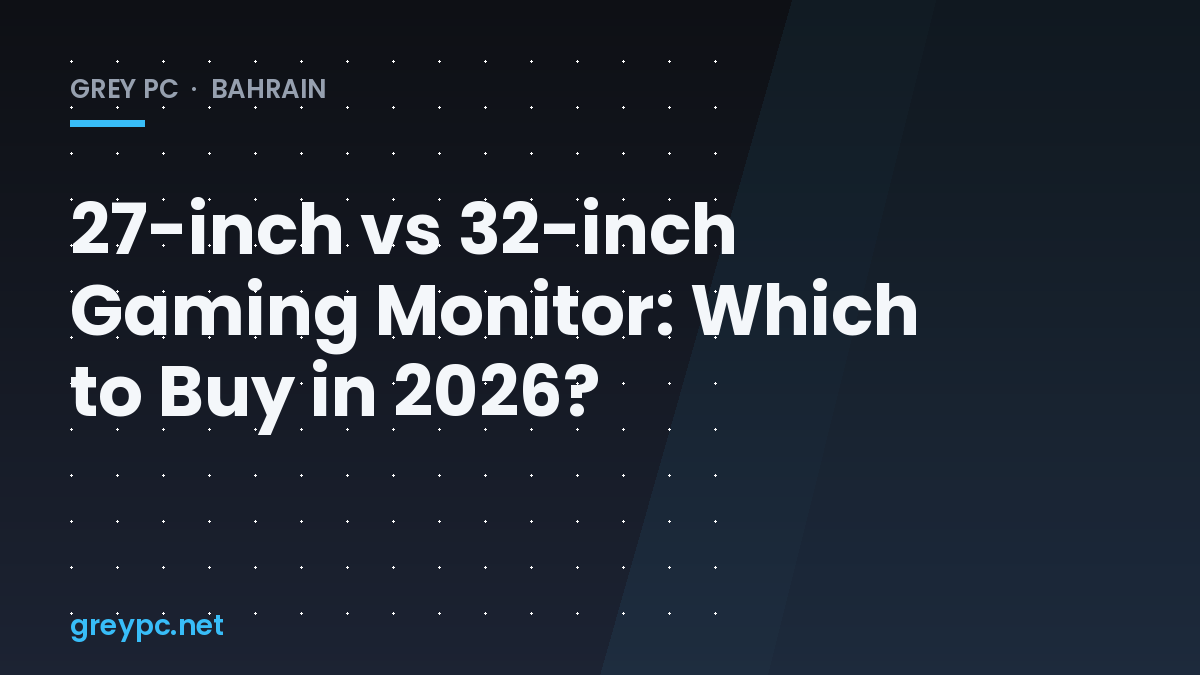 Side-by-side comparison of a 27-inch and a 32-inch gaming monitor on a desk setup