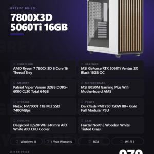 AMD Ryzen 7 7800X3D / RTX 5060Ti 16GB Gaming PC