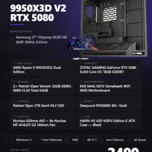 AMD Ryzen 9 9950X3D2 / RTX 5080 Gaming PC — Samsung Odyssey OLED G6 Bundle