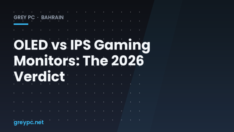 Side-by-side OLED and IPS gaming monitors on a desk setup