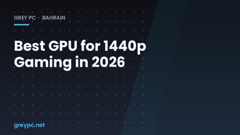 Graphics card installed in a 1440p gaming PC build on a desk in Bahrain