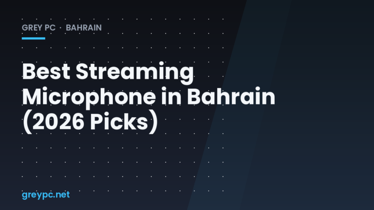 Streaming microphone on a boom arm next to a PC setup for content creators in Bahrain