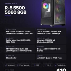 GreyPC Build: AMD Ryzen 5 5500 and ZOTAC RTX 5060 8GB gaming PC in ACEGEEK Qube case