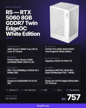 GreyPC Build: AMD Ryzen 5 9600 + RTX 5060 8GB GDDR7 Twin Edge OC White Edition