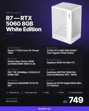 GreyPC Build: AMD Ryzen 7 7700 and ZOTAC RTX 5060 8GB White Edition mini-ITX gaming PC in Deepcool CH170 White case