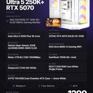 GreyPC Build: Intel Ultra 5 250K+ / RTX 5070 SOLID OC 12GB — AOC Q27G4SD Bundle